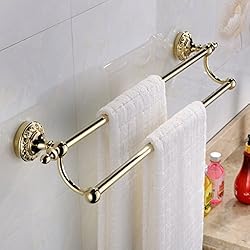 See Leyden Wall Mount Bathroom TI-PVD Gold Finish Brass Material Double Towel Bars Racks Details