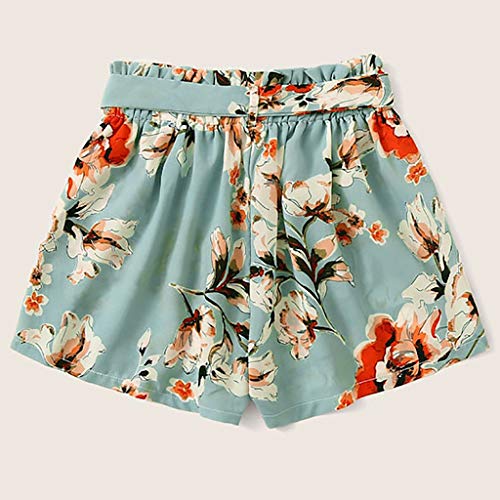 Botrong Women Printed High Waist Shorts Pants Bandage Casual Beach Shorts (Blue,L)