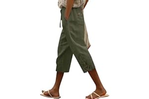 Capri Pants for Women Boho Lace Beach Slacks High Waist Summer Capris Elastic Waist Travel Beach Cropped Trousers