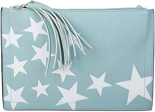 styleBREAKER star design clutch, tassel pendant upon zipper, wrist and shoulder strap, women 02012075, color:Light Blue
