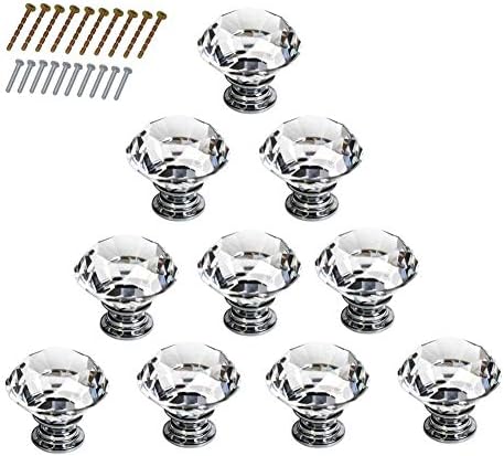 10 Pcs 40MM Crystal Glass Cabinet Cupboard Drawer Pull Handle Jewelry Box Gift Case Knobs Pull Handle,2 Size Screws