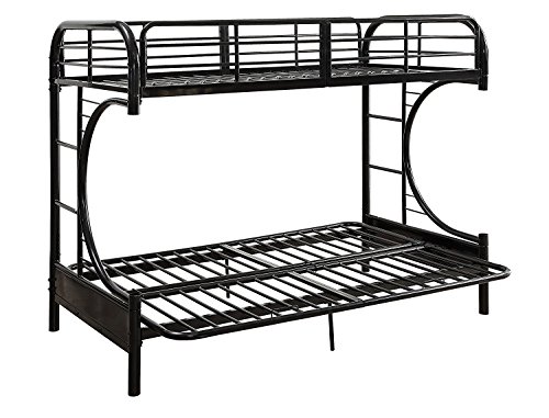 Major-Q 7002091bk Black Modern Metal Tube Supported Twin Futon Bunk Bed with Built-in Ladders & Full Length Guard Rails - Thumbnail 3