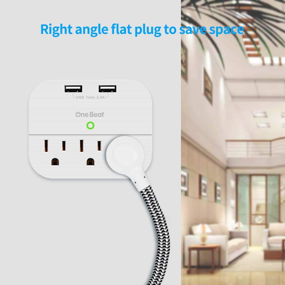 Desktop Power Strip with 3 Outlet 4 USB Ports 4.5A, Flat Plug and 5 ft Long Braided Extension Cords for Cruise Ship Travel Home Office, ETL Listed, White: Electronics