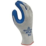 SHOWA Atlas 300M-08 Fit Palm Coating Natural Rubber Glove, Blue, Medium (Pack of 12 Pairs)