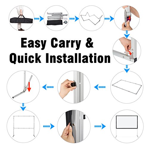 Excelvan Fast Folding Portable Projector Screen Indoor Outdoor Movie Theater screen with Adjustable Stand Legs, Sticky Button and Carry Bag For Front Projection (120 Inch 16:9)