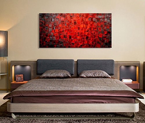 Seekland Art Hand Painted Large Oil Painting Texture Red Abstract Canvas Wall Art Decor Modern Contemporary Stretched Artwork Framed Ready to Hang for Bedroom Living Room - Thumbnail 3