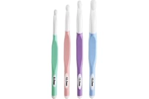 KOKNIT Large Sizes Crochet Hooks 8mm, 10mm, 12mm, 15mm Rubber Handle Crochet Hook 4PCS- Ergonomic Handle Crochet Hooks Weaving Tools for Knitting Blankets, Shawl and Carpet