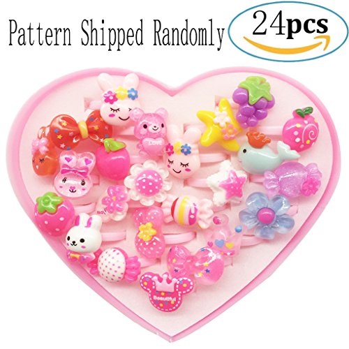 image for 24 Pieces Little Girl Jewel Rings in Heart-shaped Box - HYHP Princess 