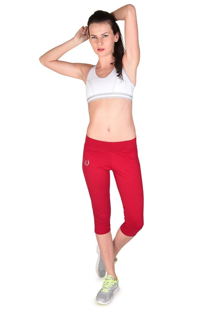 onesport women's cotton spandex jersey red capris(onsp35re-p)
