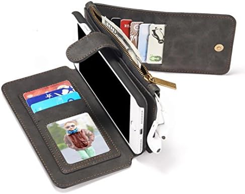 iPhone 7 / 8 Plus Wallet Case,Genuine Leather Zipper Wallet Case for iPhone 7 / 8 Plus with Detachable Magnet Flip Back Cover,Purse with Folio Back Case Cover and Card Slots in Perfect Retail Package