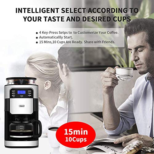 10Cup Drip Coffee Maker, Grind and Brew Automatic Coffee Machine with