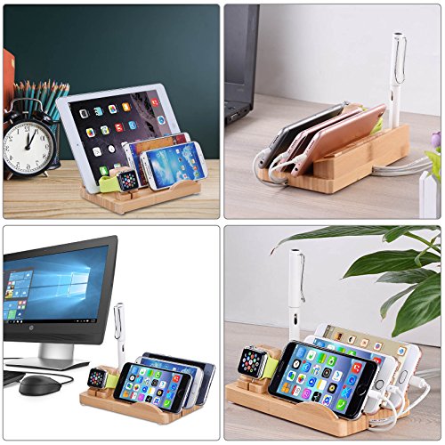 Tendak Apple Watch Phone Stand with Manual Calendar Bamboo Wood iPad Charging Dock Station for 38mm and 42mm Apple Watch & iPhone iPad Tablet and all Smartphones - Thumbnail 4