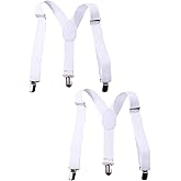 YuanHolumid 2Pcs White Child Kids Girls Boys Suspenders Braces,Adjustable Clip on Y-Back Elastic Suspenders with Metal Clips for Boys Girls, for Kids Adjustable - Elastic Y Shape Suspender