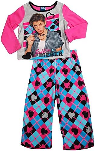 Justin Bieber - Little Girls Long Sleeve Justin Bieber Fleece Pajamas, Pink, Turquoise 36291-6