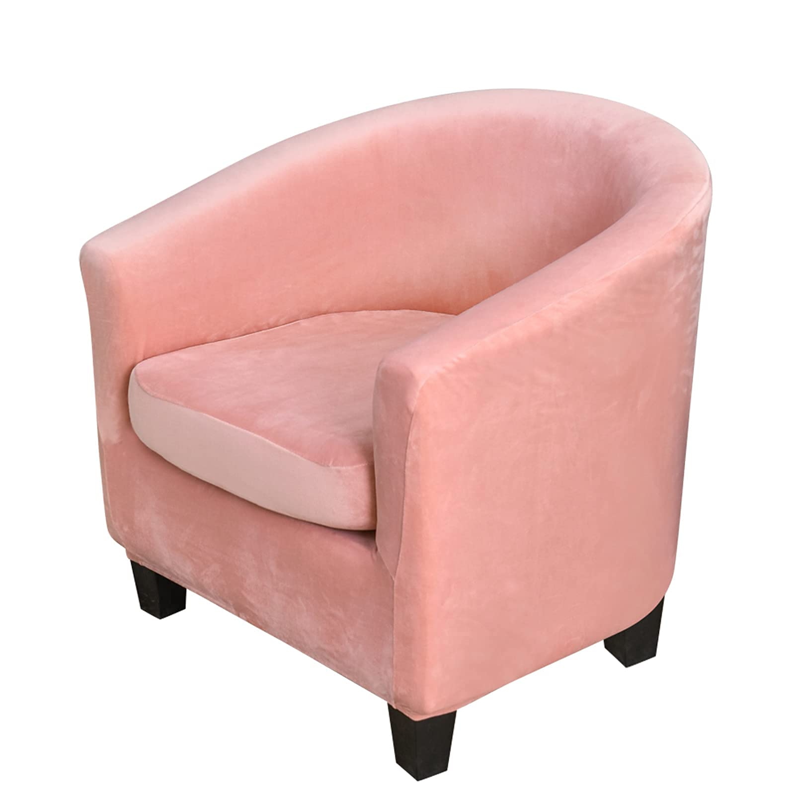 Mingfuxin 2 Pieces Tub Chair Covers，Upgraded 2 IN 1 Design Stretch Velvet Armchair Sofa Slipcover with Cushion Cover, Non Slip Club Bucket Chairs Sofa Couch Covers Slipcovers(Upgraded-Pink, Velvet)