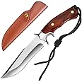 Astylway Outdoor Fixed Blade D2 Steel Knife with Wooden Handle - Red Brown Survival Knife with Leather Sheath for Men - Camping, Hiking, Adventure