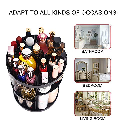 360 Degree Spinning Makeup Organizer, sanipoe Adjustable Makeup Carousel Round Rotating Storage Stand Rack, Large Capacity Ondisplay Shelf Cosmetics Organizer, Best for Countertop and Bathroom, Black - Thumbnail 3