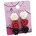 Red White Black Color Rose Magnetic Stud Earrings, Pack of 3 pairs