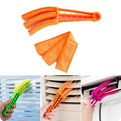 Venetian Blind Duster, Jewelvwatchro Microfiber Blind Cleaner Shutters, Window Blind Vertical Blinds, Air Conditioner Blinds (Two Sleeves Machine Washable) (Style 1 Orange)
