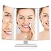 LED Lighted Makeup Mirror, Tri-fold Travel Mirror 1x/2x/3x Magnification 24-LED Vanity Mirror with Touch Dimmer, Brighter and 180-Degree Rotation, USB Cable or Battery Powered