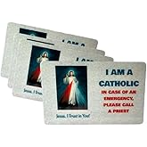 Westmon Works Divine Mercy Catholic ID Card Call A Priest Prayer Pack Laminated Wallet Sized Made in the USA Bundle, Set of 5