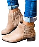 Ferbia Womens Ankle Boots Fall Casual Black Low Block Heel Hollow Out Booties Western Shoes