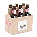 Hello Little One - Pink and Gold - Girl Baby Shower Decorations for Women and Men - 6 Beer Bottle Label Stickers and 1 Carrier