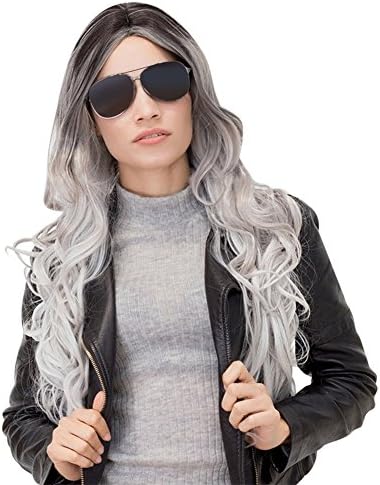Aibelly 27” Synthetic Full Hair Wig Sexy Women Long Wavy Gradient Middle Part Wigs Heat Resistant Fashion Noble Parting Replacement