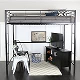 Walker Edison Furniture Company Modern Metal Pipe Full Double Size Loft Kids Bunk bed Bedroom Storage Guard Rail Ladder, Black