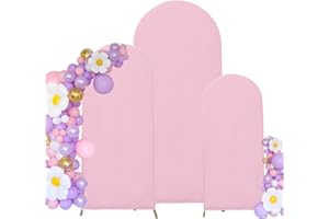 Maiangel Set of 3 Wedding Arch Cover Spandex Fitted Stretchy Arch Stand Covers,2-Sided Round Top Chiara Backdrop Cover for Party Birthday Banquet Baby Shower Arch Decoration (4ft,5ft,6ft Pink)