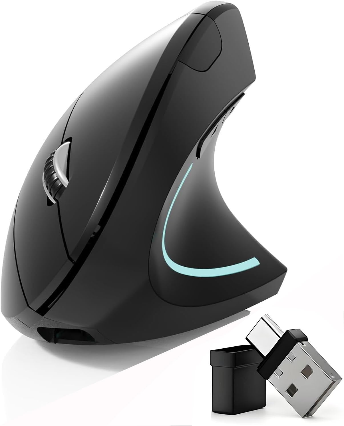 Photo 1 of Neises Bluetooth Mouse,Type-c and USB 2.4G Wireless Vertical Mouse Rechargeable Ergonomic Mouse, 800/1200 /1600 DPI, Buttons for Laptop, Desktop, PC, MacBook,Mac Computer (Black)