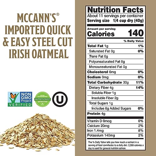 MCCANN’S IRISH OATMEAL, QUICK & EASY STEEL CUT OATS, 16 OUNCE