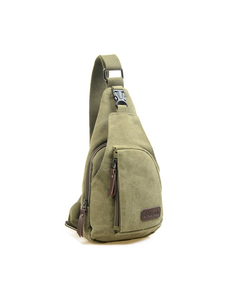 Modelshow Canvas Casual Outdoor Sports Unbalance Backpack Crossbody Sling Bag Chest Bag for Men (M, Army Green)