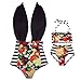 2 Styles Little Girl+Mother Floral Top Stripe Bottom Big Bowknot Bikini Set (1-2 Y, Daughter+Black)