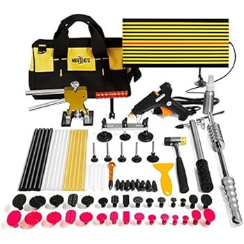 Mookis Paintless Dent Repair Tools, 77PCS Dent Removal Tools with Slider Hammer Lifter Dent Lifter, Bridge Puller Set, LED Line Board, Glue Stricks, Pro Pulling Tabs Kit