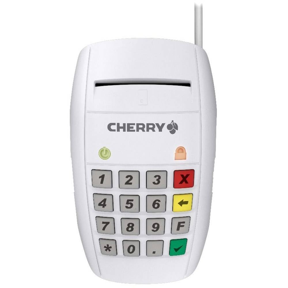 CHERRY Smart Terminal ST-2100, Smart Card Reader for Electronic Health Insurance Cards, Signatures, Home Banking, USB, One-Handed Operation, 16 Keys, White