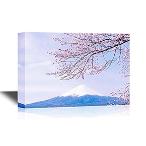 Japan Landscape Canvas Wall Art - Mt Fuji with Cherry Blossom - Gallery Wrap Modern Home Art | Ready to Hang - 12x18 inches