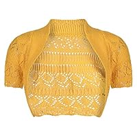Momo&Ayat Fashions Girls Kids Crochet Short Sleeve Knitted Bolero Shrug Age 2-14 Years (Age 7-8 Years, Mustard)