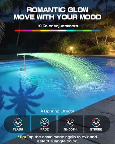 UIRWAY Solar Pool Fountain F5 Pro, Dual Light Strip 52 Ultra-Bright LEDs Unique Design, 10 Colors Pool Lights with 4 Modes, Remote Control, Adjustable Spray, Pool Fountain for Above & Inground Pools