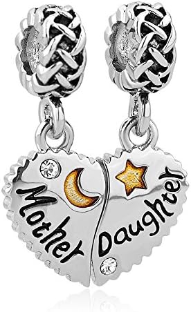 Sug Jasmin Heart Love Mother Daughter Charm for Mum Beads Fit European Bracelets