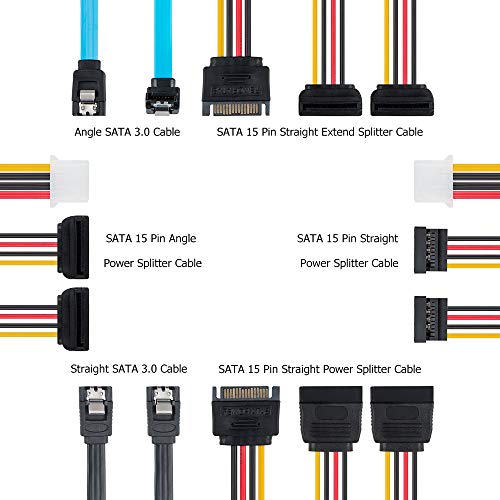 Set of 6, SATA Power Splitter CordÂ and SATA III Cable 6.0 Gbps, findTop Straight and 90 Degree SATA 3.0 Cable, SATA 15 Pin Male to 2xSATA 15 Pin Power Splitter Cable