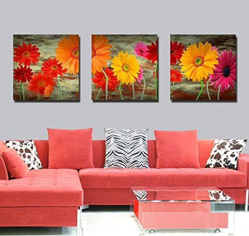 SomoArt-Canvas Prints Wall Art Picture Home Decor 3Pcs/Set Colorful Sunflower Stretched Ready to Hang