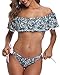 Tempt Me BlueTwo Piece Off The Shoulder Bikini Sets Ruffle Sexy Top with Low Waisted Bottom Bathing Suits for Women M