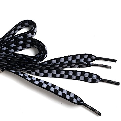 YJRVFINE 2 Pair 45.28" Personalized Rainbow Black White Plaids Stripe Pattern Flat Casual Shoelaces String Plaid Shoe Laces