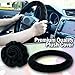Zone Tech Fluffy Sheepskin Steering Wheel Cover- Premium Quality Winter Warm Plush Stretch on Vehicle Faux Sheepskin Classic Black Comfortable Steering Wheel Cover Protector