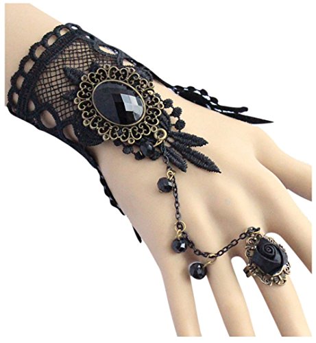 Aniwon Punk Wedding Party Black Lace Choker Beads Chain Pendant Bracelet for Women