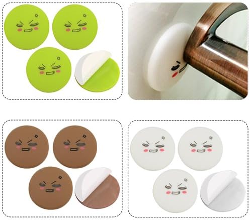 TOVOT 12 PCS Silicone Wall Protectors 3 M Self-Adhesive Door Handle Bumper Guard Stopper (Green/White/Brown)