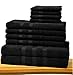 COTTON CRAFT Popcorn Towel Set - Luxurious 10 Piece Towel Set - 100% Cotton - Soft Absorbent 600 GSM Bathroom Towels - 2 Large Bath Towel 4 Hand Towel 4 Wash Cloth - Hotel Spa Shower Pool Dorm - Black