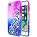 NageBee iPhone 8 Plus Case, iPhone 7 Plus Case with Tempered Glass Screen Protector for Girls Women Kids, Glitter Liquid Waterfall Floating Durable Moving Quicksand Clear Cute Phone Case -Purple/Blue