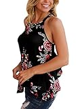 Sidefeel Women High Neck Floral Print Sleeveless Tank Top XX-Large Black
